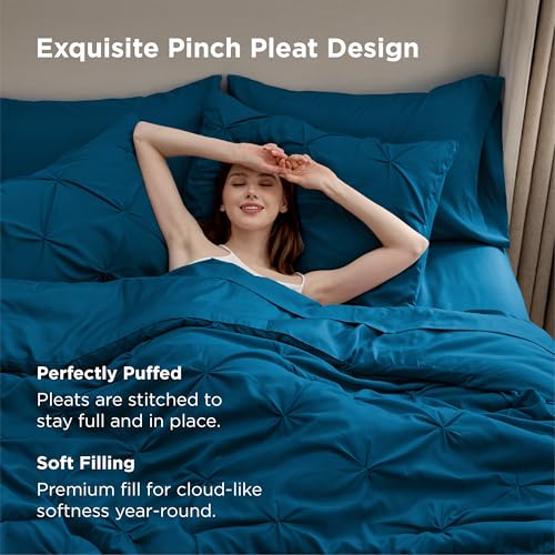 Image of Bedsure Twin Comforter Set Teal - Bed in a Bag Twin Size Bedding 5 Pieces, GentleSoft Pintuck Bed Set Gift for Family, All Season Down Alternative Comforter with Sheets, Pillowcase & Sham