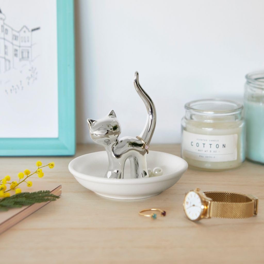 Portaanelli A Forma Di Gatto - Supporto Per Gioielli In Ceramica Dorata - Foto 7