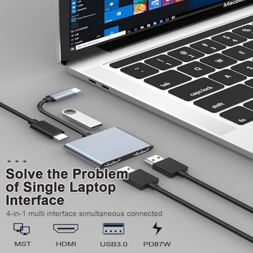 Image of USB C to Dual HDMI Adapter, 4K@60Hz USB C Hub Multiport Adapter with 100W PD, USB-A, Support C to 2 HD Splitter Extended Display for Type C Devices (MST is not Supported on MacOS)