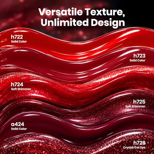 Image of Beetles Red Gel Nail Polish Set - 6 Colors Burgundy Wine Red Shimmer Gel Polish Kit with Magnet, Party Evening Gala Rouge Velvet Sparkle Soak Off UV LED Cured Nail Art Manicure Gifts for Women