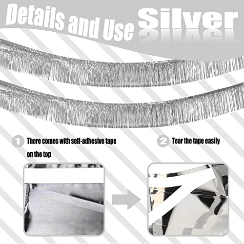 Image of 6 Pack 10 Feet Silver Foil Fringe Garland Metallic Tinsel Streamers Banner Wall Hanging Curtain Backdrop Banner for Parade Floats, Thanksgiving, Christmas, Birthday, Halloween Party Decorations