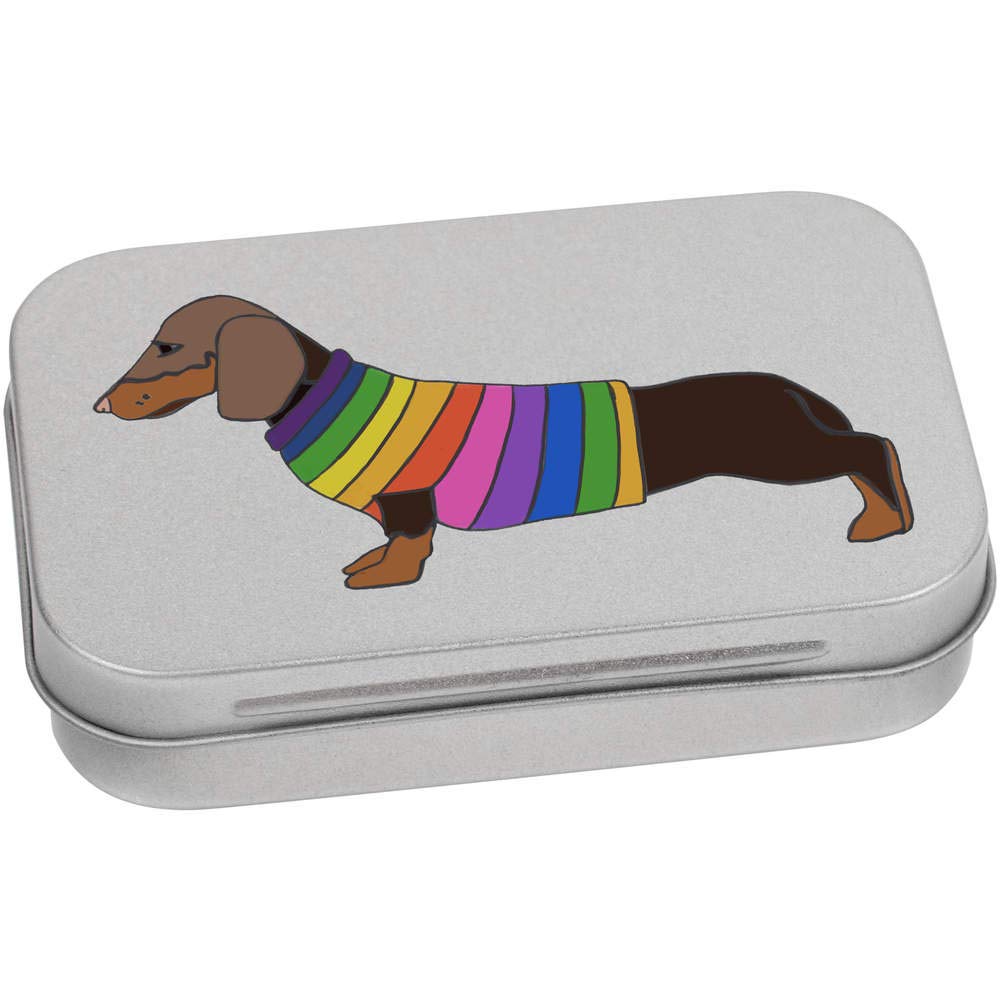 Azeeda 95mm 'Dachshund In Rainbow Coat' Metal Hinged Tin/Storage Box (TT00144899)