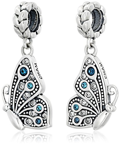 Chamilia Breloque en forme de papillon avec cristaux Swarovski et inscription Best Friends Bleu