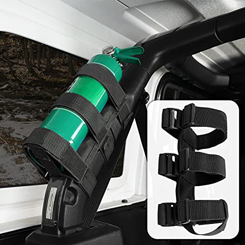 Voodonala for Jeep Roll Bar Fire Extinguisher Holder 2.5-3LB Adjustable Strap Bracket Mount for 1965-2024+ Jeep Wrangler TJ CJ YJ JK JKU JL JLU JT, Black, 1pc