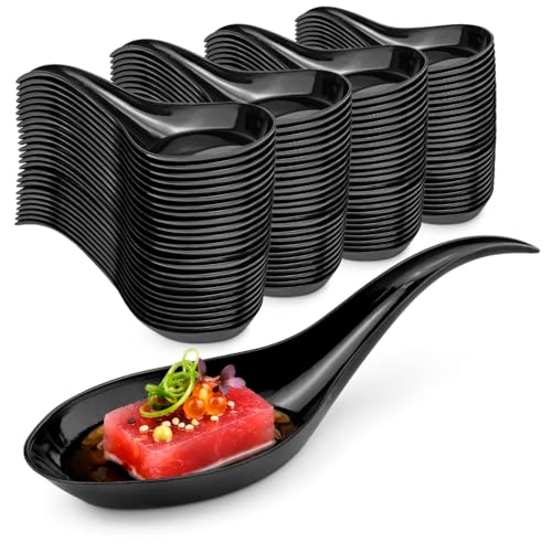 Majillux 100 Cuillère de Traiteur Noire Modèle Arc - Verrine Cuillère Apéritif pour Dessert, Amuse Bouche et Buffet