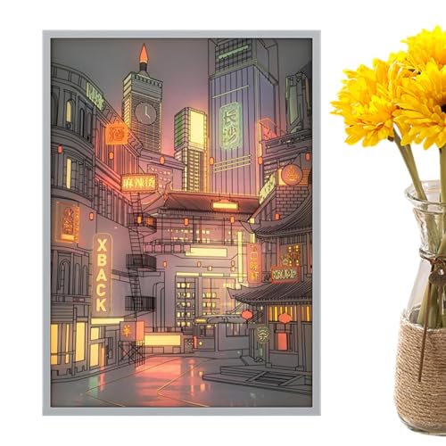 Cuadro de la ciudad que cambia de color con 3 modos de luz para salones modernos