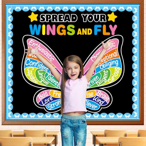 Classroom Butterfly Wings Bulletin Board Set Butterfly Motivational Bulletin Board Decoration Colorful Spread Your Wings and Fly Paper Cutouts for School Office Home Nursery Chalkboard Door Wall Decor
