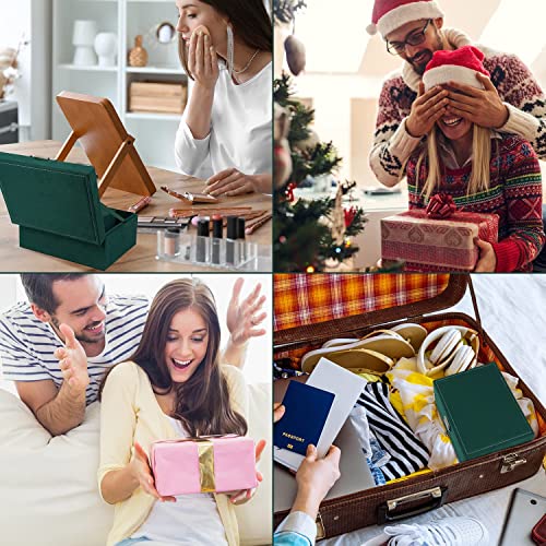Image of Velvet Three Layer New Vintage Flannel Jewelry Box Earrings Earrings Rings Necklace Bracelets Jewelry Organiser Storage Case With Drawer For Girls Women Dark Green (AB-04)