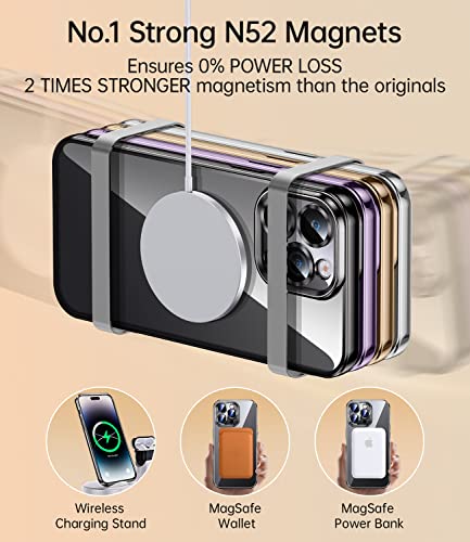 Jueshituo Magnetic Clear Case For Iphone 14 Pro Max Case With Full Camera Protection [No.1 Strong N52 Magnets] [Military Grade Drop Protection] Shing For Women Girls Phone Case (6.7")-Space Black #TOP4