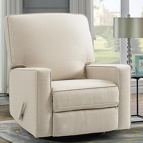 TEKAMON 360° Swivel Rocker Recliner Chair, Glider Rocking Chair Nursery, Large Push Back Chair for Living Room with High Back, Upholstered Deep Seat, Fabric Manual Recliners with Lever, Beige