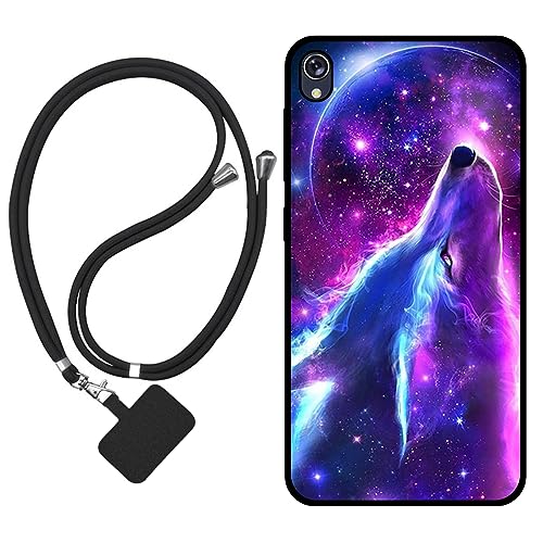 Sunrive Funda Compatible con ASUS Zenfone Live ZB501KL,Slim Fit Gel Mate Carcasa Case Bumper de Impactos y Anti-Arañazos Espalda Cover (Lobo,Luna,Estrellas)+1 X Correa Universal