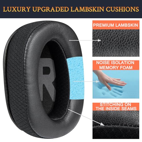 Image of SOULWIT Lambskin Earpads Cushions Replacement for Logitech G Pro, G Pro X, G Prox 2, G Pro X SE Headphones, Ear Pads with Noise Isolation Foam, Added Thickness - Black