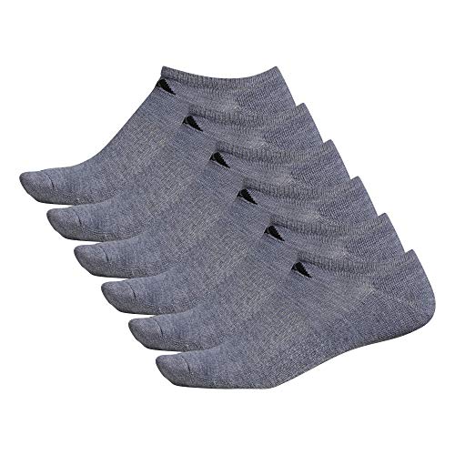 Adidas Mens Athletic Cushioned No Show Socks (6-Pair), Heather Grey/Black, Large #TOP7