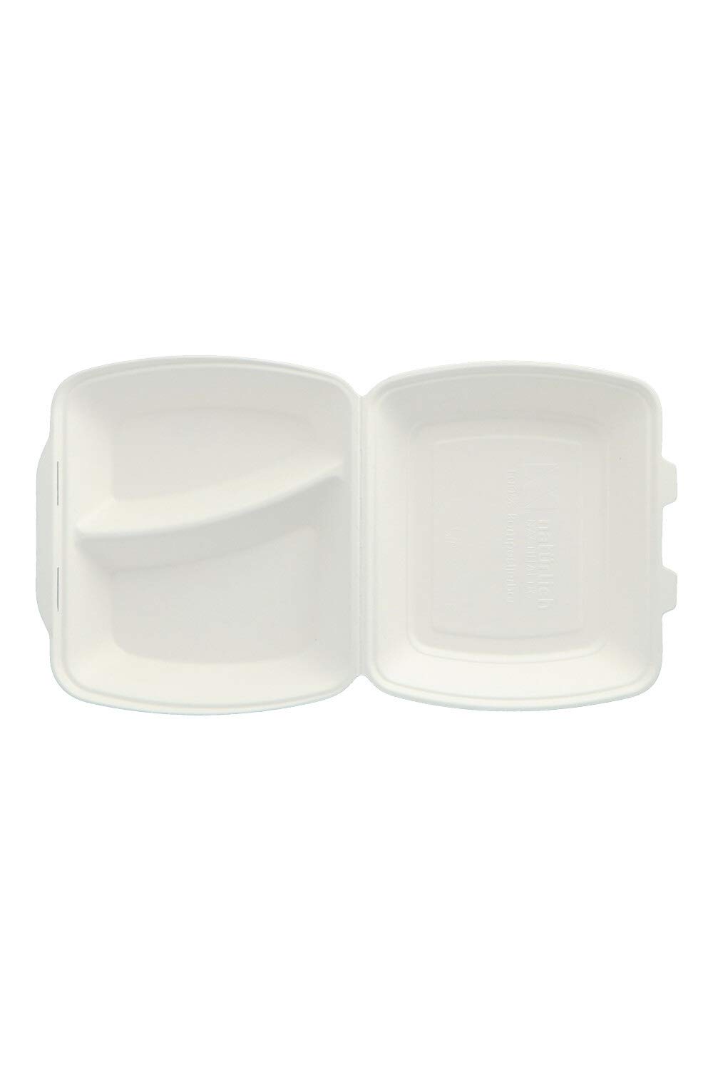 Natürlich 200 Bagasse Menüboxen weiß 240x195x72mm (240x195x72mm 2-geteilt)