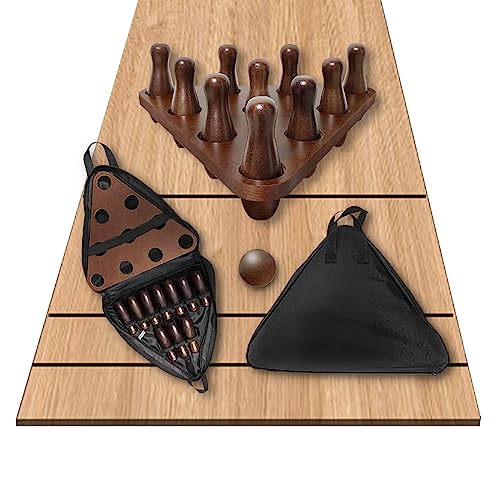Adevar Shuffleboard Bowling Pin Set,Bowling Games for Shuffleboard with 10 pcs Bowling Pins for Shuffleboard Sand Hardwood Brown Bowling Set with Pinsetter Triangular and Carrying Bag