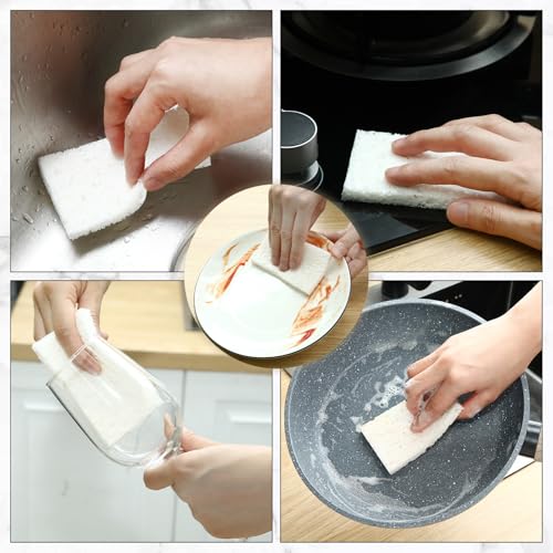 Image of Zhengmy 100 Pieces Sponges Bulk Sponges Kitchen Compressed Sponge Natural Dish Sponge Compressed Wood Pulp Cleaning Without Scratching for Kitchen Bathroom, 3.9 x 2.4 x 0.12 Inch (White)