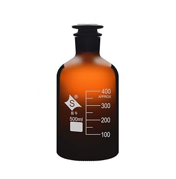 Lab Reagent Bottle 500ml Amber Glass Narrow Mouth Reagent Bottle with Ground Glass 500ml