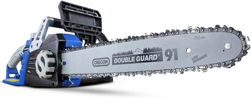 Hyundai 2400W 16 Inch Electric Chainsaw with Oregon Bar Tool Free Tensioning and Auto Chain Lubrication for Tree Felling Log Cutting and Pruning