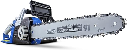 Hyundai 2400W 16 Inch Electric Chainsaw with Oregon Bar Tool Free Tensioning and Auto Chain Lubrication for Tree Felling Log Cutting and Pruning