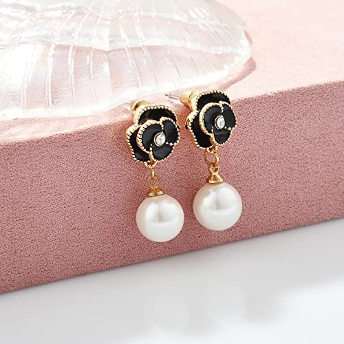 Fashion Designer Imitation Pearl Floral Charm Dangle Drop Earrings Studs4