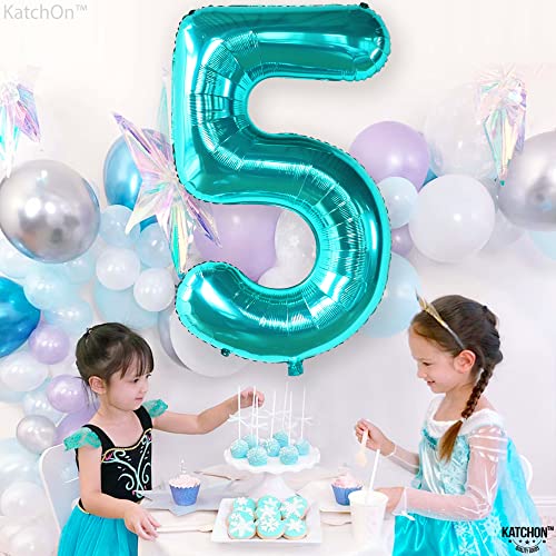 Image of KatchOn Giant Aqua Blue Number 5 Balloon - 40 Inch