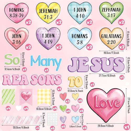 BeYumi Valentines Christian Bulletin Board - 89Pcs Valentine\'s Day So Many Reasons To Love Jesus Bible Verses Hearts Bulletin Board Religious Pink Cutouts Border Trim School Classroom Wall Party Decor - Thumbnail 2
