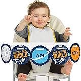 Big Dot of Happiness Blast Off to Outer Space 1rst Birthday Highchair Decor - I Am One - First Birthday High Chair Banner