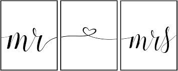 TSDTUO Set of 3 Romantic Mr and Mrs Wall Art Decor - Perfect for Couples Headboard or Bedroom Decor - 8x10 inches, Unframed