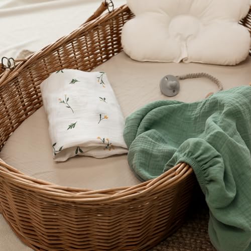 3er-Pack Bettlaken Spannbettlaken,Matratzenschoner für Laufgitter,100% Musselin-Baumwolle,Weiche und Premium-Qualität universelle Spannbettlaken für Kinderwagen. Geschenk zur Geburt(Florid) 4