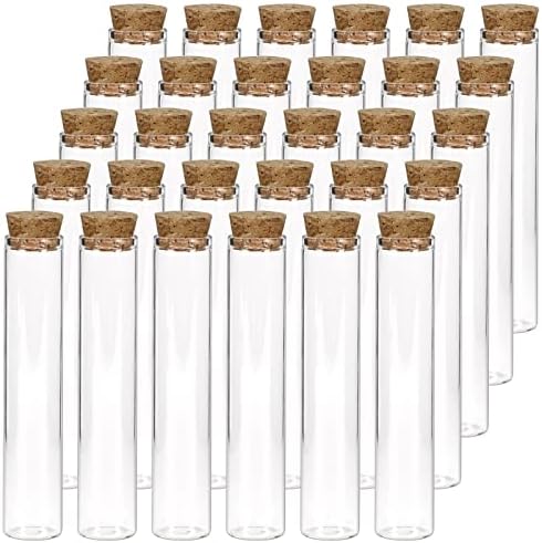 DEPEPE 30pcs 25ml Glass Test Tubes, 20×100mm Clear Flat Test Tubes with Cork Stoppers for Scientific Experiments, Bath Salt and Candy Storage