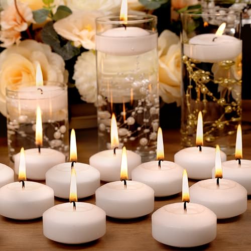Auralome Floating Candles 2-Inch - 12 Pack White Unscented Floating Candles Smokeless Slow Burning Water Candle Set for Centerpieces Wedding Party Gifts Home Decor