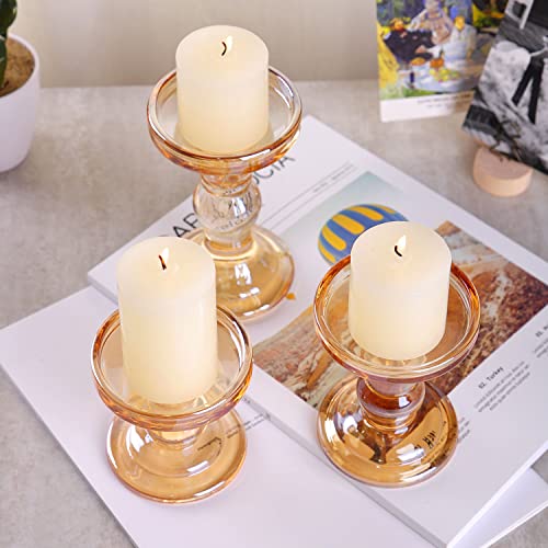 Ibwell Set Of 3 Amber Colored Glass Candle Holder For Pillar Candle Holder/Taper Candlestick Holders thumb #1