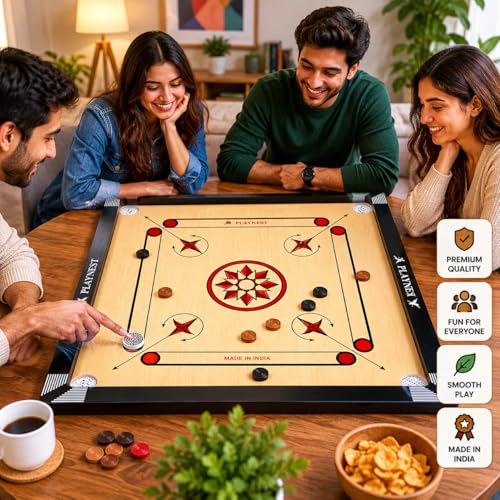 Image of Premium Wooden Carrom Board for Family Fun Indoor Game Smooth Playing Surface Durable Construction Easy Coin Glide Board Game for Kids & Adults (26 INCH)