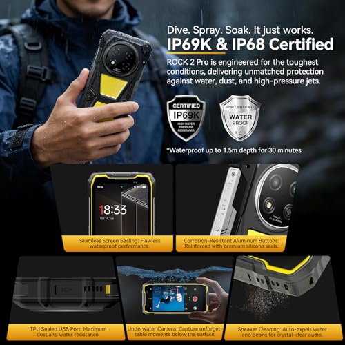 Image of Blackview Rock 2 Pro 5G Rugged Phone Android 16, 15000mAh /33W Dual 400LM Camping Light, 32GB+256GB /2TB Rugged Smartphone Unlocked Gemini AI, 16MP+13MP 6.78 inch 2.4K 120Hz Glove Mode /NFC