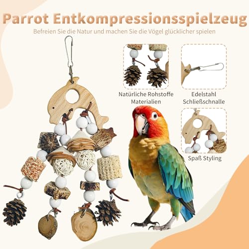 Vogelspielzeug, Vogelschreddern, Papageienkauen, Nymphensittich-Spielzeug, inklusive natürlicher Maiskolbenglocken, hängendes Futtersucherspielzeug für Sittiche, Wellensittiche, Sittiche, Finken, 2