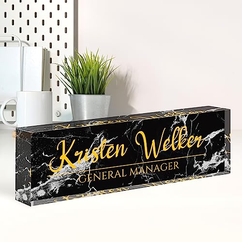 Image of Name Plate for Desk, Desk Name Plate Personalized, Office Decor for Women Men, Acrylic Desktop Accessories, Office Appreciation Gifts for Boss Social Workers Nurse Teacher Employee (Black Marble)