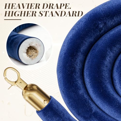 Image of 2PCS Blue Velvet Stanchion Ropes 5 Ft Crowd Control Ropes Barrier with Gold Hooks for Party Supplies,Photobooth Accessories, Prom,Birthday,Business,Wedding, Museums