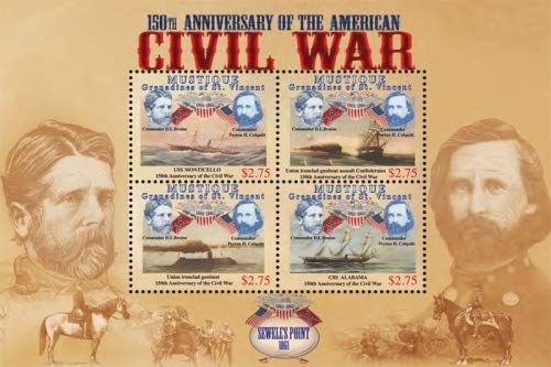 2011 150th Anniversary of the American Civil War, Collectible Sheet of 4 Stamps, Mint Never Hinged, Mustique Grenadines of Saint Vincent