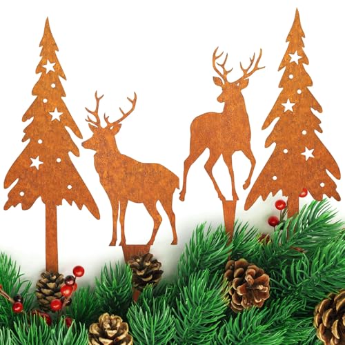 KOIROI 4er Gartenstecker Rost, Roststecker Weihnachten, Rost...