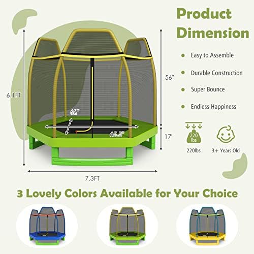 Giantex 7FT Trampoline for Kids with Enclosure Net, 84” Kids Trampoline for Toddlers w/ ASTM Approval & Widened Base, Kids Toddler Trampoline for Indoor Outdoor 7 51aAd97tLLL. AC