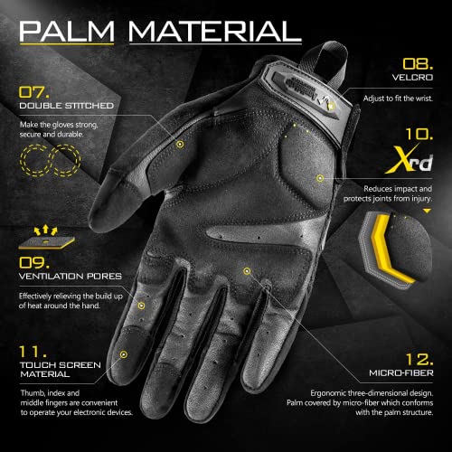 Zune Lotoo Tactical Gloves For Men, Touch Capable Paintball Gloves Tpr Impact Protection Full Finger Shooting Airsoft Gloves For Motorcycle Riding Range Hiking Work Cosplay Black(Medium) #TOP3