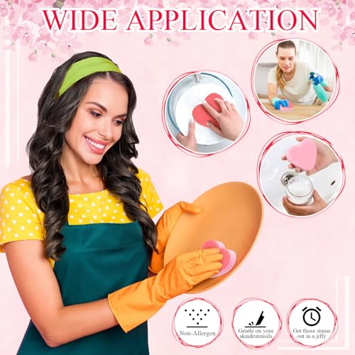 Maxcheck 20 Pcs Mother's Day Heart Dishes Sponge for Kitchen Dual Sided Kitchen Sponge and Scrubber for Washing Dishes, Pots Pans and Household Cleaning Supplies Gifts(Pink)