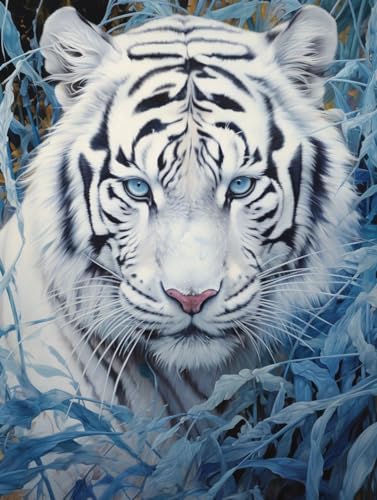 MIRONS Peinture en Diamant Kits pour Adultes, Tigre vivant dans la jungle, A 30 * 40cm 5D Rond Diamond Painting Kit Complet, DIY Art du Diamant Peinture...