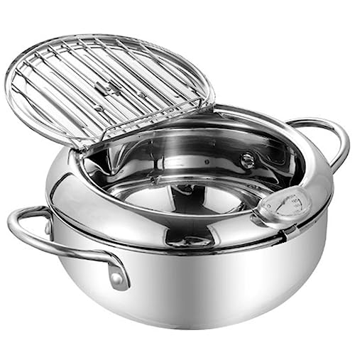 Cabilock Tempura Pot with Lid Deep Fryer Pan Temperature Control for Frying Chicken Various Foods Filtration Japanese Style Cookware
