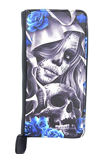 Liquorbrand Blue Los Muertos Sugar Skull zip around clutch Wallet