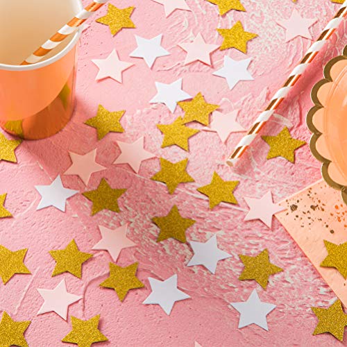 Image of MOWO Gold, Pink and White Stars Confetti Table Decoration, 1.2'', 200pc | 200 Pieces, Wedding Party Decor, Table Decor