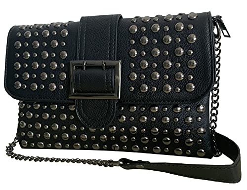 Women Ladies Punk Rivet Purse Satchel PU Leather Shoulder Crossbody Top-handle Bag Tote Handbag Black3
