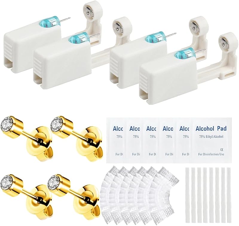 Kit para Piercing de Orelha psaakon com 24 unidades, Brinco Gold CZ 4mm 231