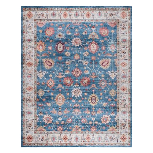 Gertmenian Printed Indoor Boho Area Rug - Non Slip, Ultra Thin, Super Strong, Printed Rug - Home Décor for Entryway, Bedroom, Living Room - 3.5x4.5, Cullen Blue/Tan, 28930