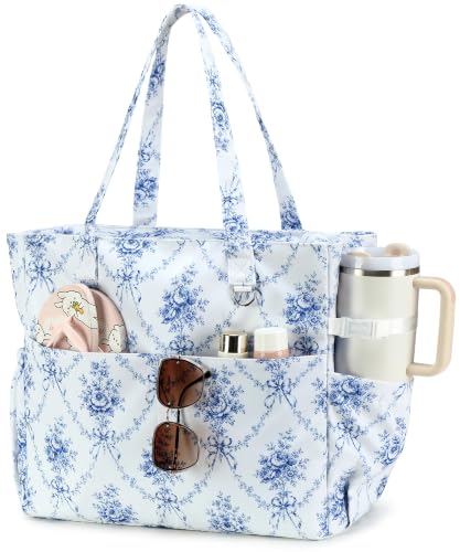 Image of LEDAOU Beach Bag Waterproof Sandproof Women Beach Tote Pool Bag with Zipper for Swim Gym Grocery Travel with Wet Pocket | Sandproof